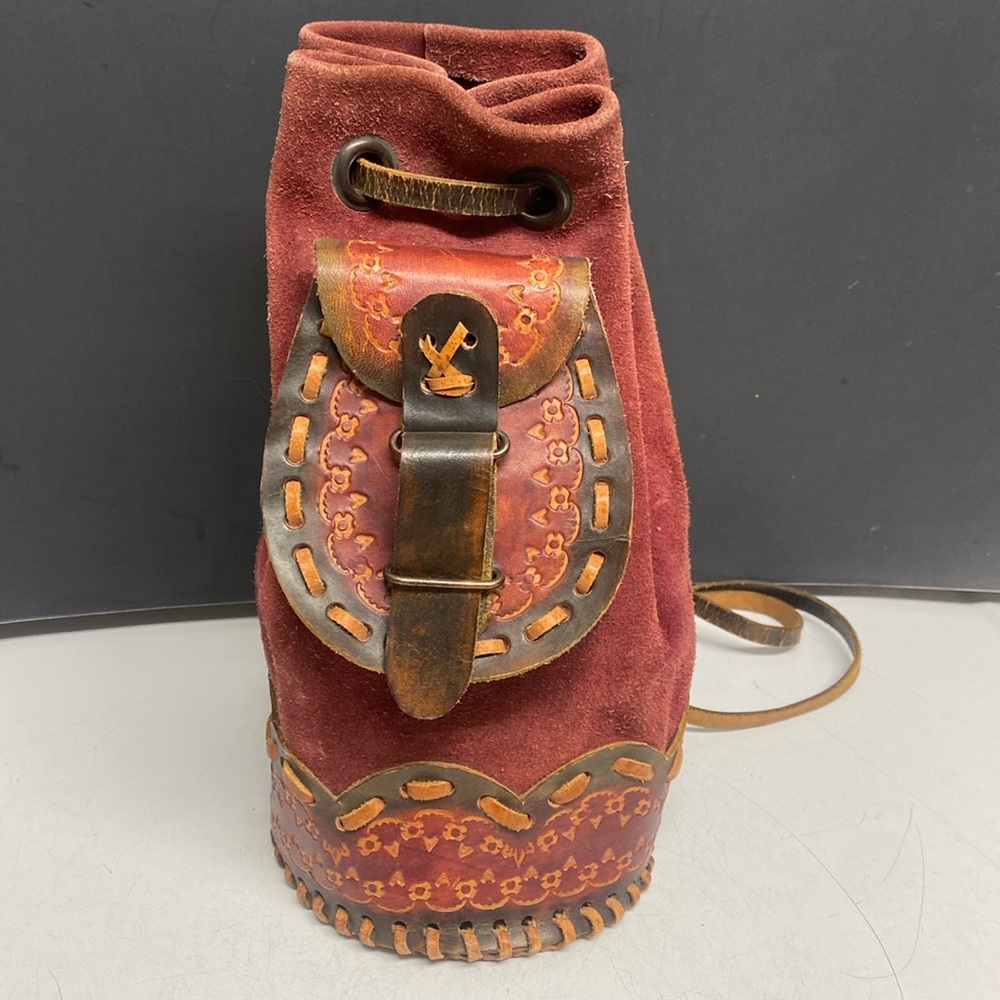 Chile Red Suede Bucket Purse Backpack